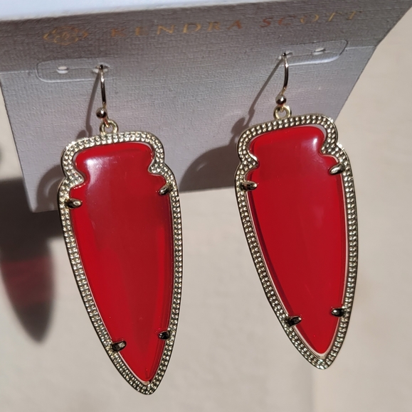 Kendra Scott Translucent Red Arrowhead Skylar Earrings Gold Red Earrings - Picture 10 of 13